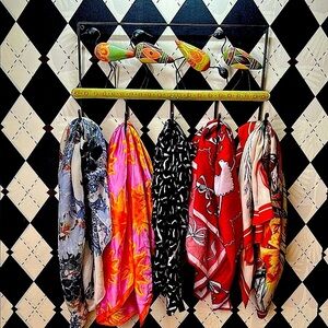 Tribal Folk Art Wall Hook Rack – Hand-Painted Birds – African / Mexican Inspired